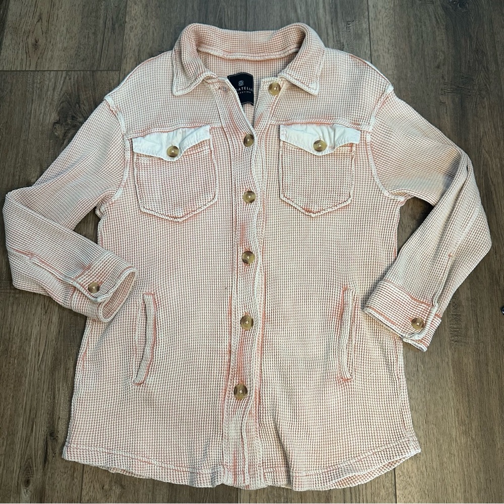 Bagatelle Women’s Peach Button-Up Shacket, Waffle‎ Thermal Knit, Small